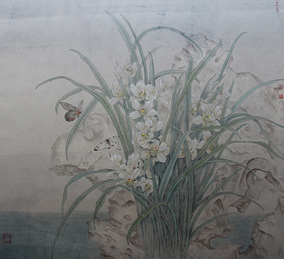 朱三秋作品9《风吹兰花满面香》尺寸：66x66cm 纸本 2013年